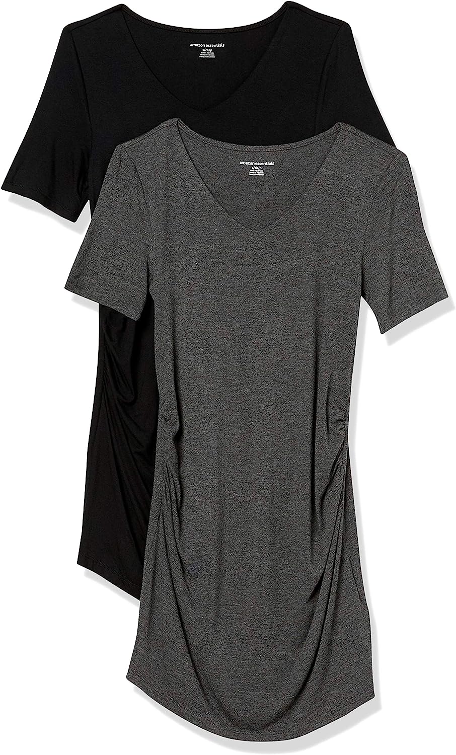 Essentials Women's Maternity Short-Sleeve Rouched V-Neck T-Shirt, Pack of 2 - Image 1
